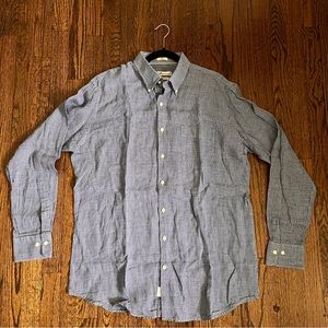 Peter Millar Button Down Shirt Mens Large 100% Linen Crown Cool Blue Che…